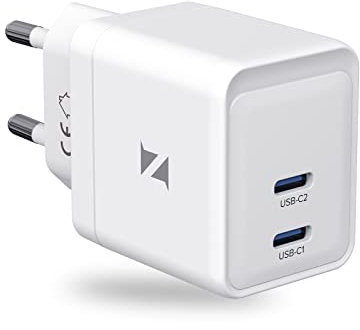 ZIKE 35W GaN Dual USB-C Ladegerät PD&QC 3.0 2-Port Ladestecker Adapter Charger, USB-C Stecker Netzteil Schnellladegerät für iPhone 15/14/13 Pro Max,iPad,Samsung Galaxy S23,Google Pixel 8 7 6