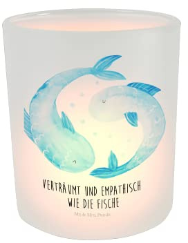 Mr. & Mrs. Panda Deko Windlicht Sternzeichen Fische - Geschenk, Horoskop, Windlicht Deko, Astrologie, Teelichtgläser, Windlicht Kerze, Teelichter,