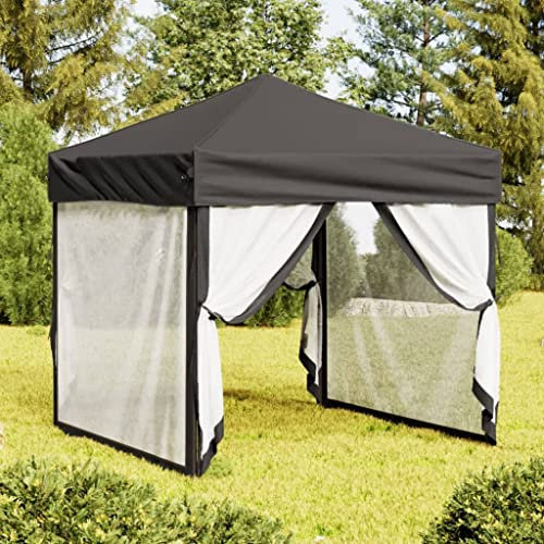 HOMIUSE Partyzelt Faltbar mit Seitenwänden Anthrazit Pavillon Faltpavillon Grillpavillon Faltbar Verkaufsstand Gartenpavillon Gartenlaube Party Zelt Groß Faltzelt Pavillion Klappbar 2x2 m