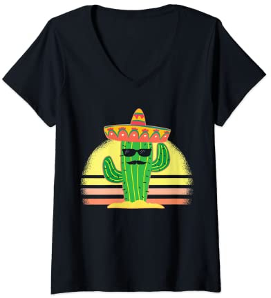 Damen Kaktus Garten Mexikanischer Sombrero Lustige Gärtner Mexiko T-Shirt mit V-Ausschnitt