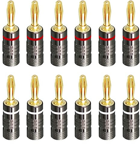 Sequpr Bananenstecker 24k Vergoldet Banana Steckverbinder Schraubbar Bananenstecker für Lautsprecherkabel Verstärker AV Receiver 12 Stück (6 Paare)