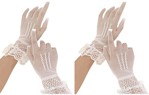 2 Pares de Guantes de encaje de señora,Guantes de rejilla para bodas,Guantes de novia elegantes para bodas,Guantes de cortesía de verano,Guantes cortos para Opera 20s Party