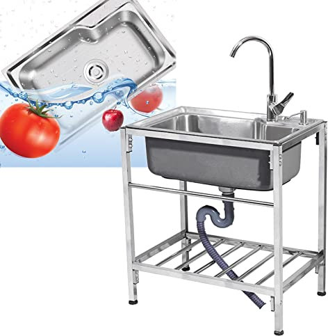 Duchunsheng Fregadero con Patas Acero Sólido Y Duradero - Independiente Comercial Fregadero Exterior Fregadero De Cocina, Pies Ajustables, Antióxido Fregadero Camper para Restaurante Bar Camping