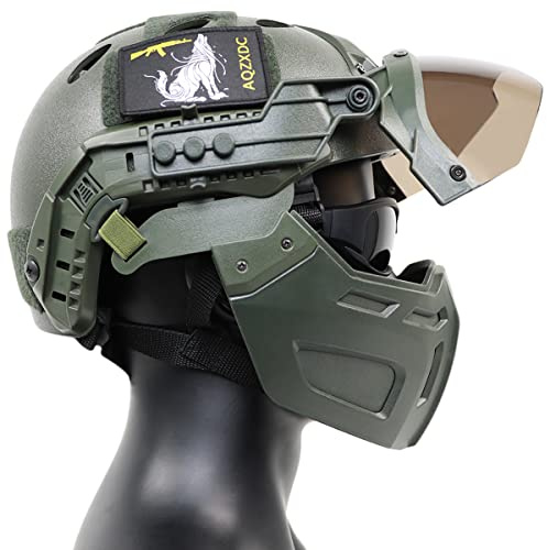 AQ zxdc Casco softair con maschera tattica e visiera, set di caschi militari spessi 5 mm, per BB Sport CQB CS Game Cosplay (OD)