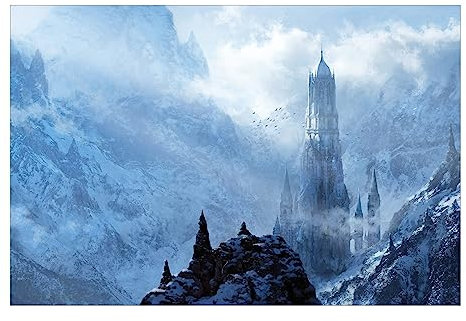 Bilderwelten Fototapete Gaming Fantasy Schloss im Schnee 290 x 432 cm Vlies-Tapete XXL Smart Wandtapete Wanddekoration Wohnzimmer Schlafzimmer