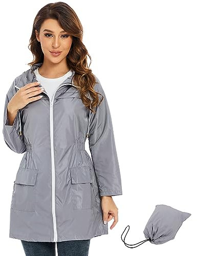 Century Star Damen Sommerjacke Wasserdicht Atmungsaktiv Regenmantel Grau L
