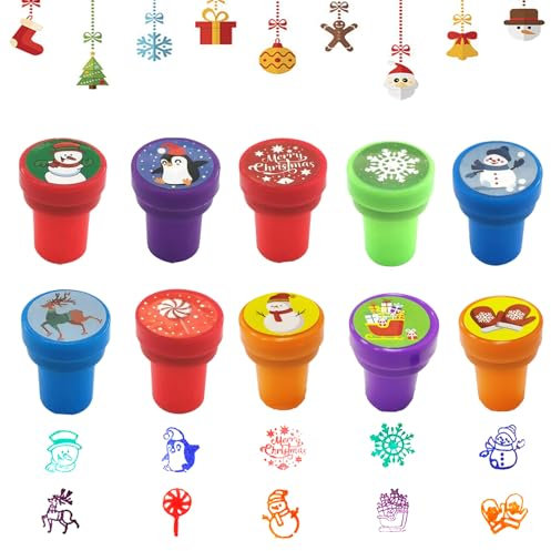 PTBWS 10 Stück Kinder Selbstfärbend Stempelset Weihnachten, Spielzeugstempel, Perfekt Als Kleine Party-Überraschung Zu Weihnachten (B)