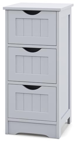 Multigot Bathroom Storage Cabinet(Grey, 3-Drawer Cabinet) | Freestanding Floor Organizer Unit with 3/4 Drawers, Wooden Storage Cupboard for Bathroom Living Room Entryway