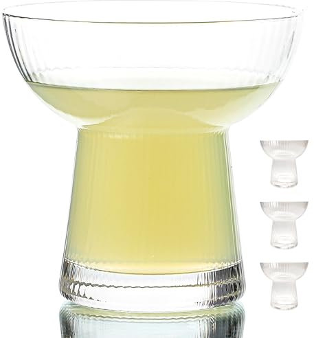 Lysenn Margarita-Gläser ohne Stiel, elegante vertikale Streifen, Cocktailgläser, Premium-mundgeblasene Gläser für Martini und Mixgetränke, 284 ml, 4 Stück