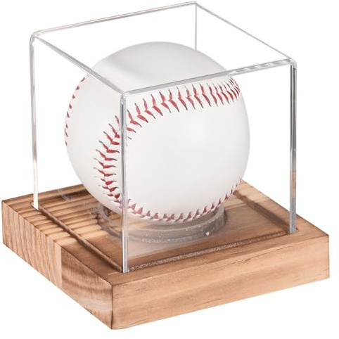 sourcing map Baseball-Vitrine mit Holzsockel Walnussholz | Acryl-Baseballhalter zur Präsentation von Erinnerungsstücken