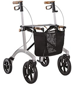 Saljol Allround Alu Rollator, 6,4 kg Leichtgewichtrollator, Sitzhöhe 62 cm, Tasche, Outdoor Gehhilfe für Stadt und Offroad, Grau