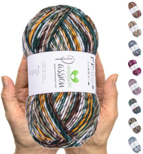 MeriWoolArt® Merino Wolle zum Stricken – 200 m Mehrfarbige Dicke Merinowolle – Weiche Wolle zum Häkeln und Armstricken für Pullover, Schals, Decken, Tücher, DIY Strickprojekte