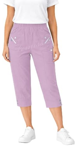 femiss Pantacourt 3/4 pour femme avec élastique - Pantalon court 3/4 doux d'été - Grande taille, lilas, 40