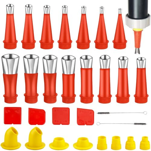 Ewwtrey 29 Pz Kit di Beccuccio Silicone per Calafataggio, Beccucci per Cartuccia in Silicone Acciaio Inossidabile, Ugelli Sigillanti Punte di Ricambio per Calafataggio Finitura Sigillante