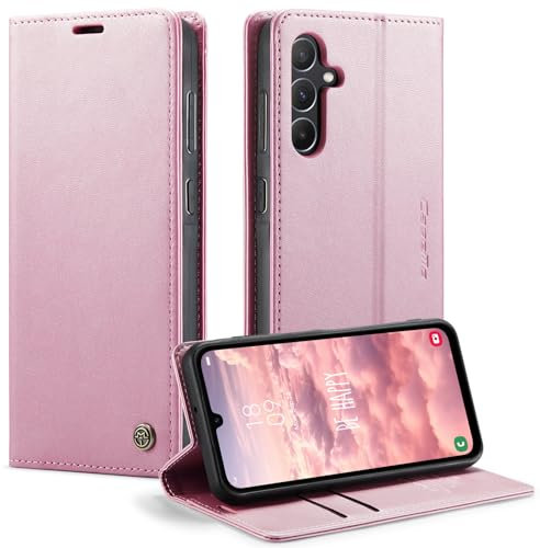 KZB Coque pour Samsung Galaxy A35 5G Etui Premium Housse en Cuir Pochette Protection Portefeuille Rabat Clapet Case Porte Carte Magnétique Flip Étui pour Samsung Galaxy A35 - Or Rose