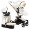 Reenborn PU-Leder Kinderwagen 3 in 1, Buggy mit Verstellbarem Sitz 360° Drehbar, Kinderwagen Rahmen Aluminiumlegierung, Kinderwagen 3 in 1 Komplettset Ein-Klick-Faltdesign Hohe Landschaft (906 White)