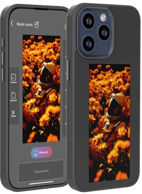 KSOPUERT Upgraded 4 Colors Smart e Ink Screen Phone Case NFC Transmission Display DIY Pictures/Photo/Text show on Phone Protective Case for iPhone 14 Pro(Dark Gray)