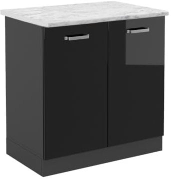 Vicco Spülenunterschrank R-Line, Schwarz Hochglanz/Anthrazit, 80 cm AP Marmor