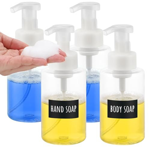 Segbeauty Schaumspender, 4 Stück 400ml Shampoo Spender für Dusche, Seifenspender Durchsichtig, Pumpflasche Plastik, Seifenspender mit Etiketten für Küche, Bad, Seifenspender Modern