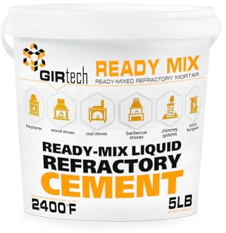 GIRtech Refractory Cement Mortar 5 LB 2400 Degree High Temp Heat Resistant Liquid Mix for Repairing & Masonry, Fire Brick Lining Fire Pit, Fireplace, Kiln, Furnace, Forge