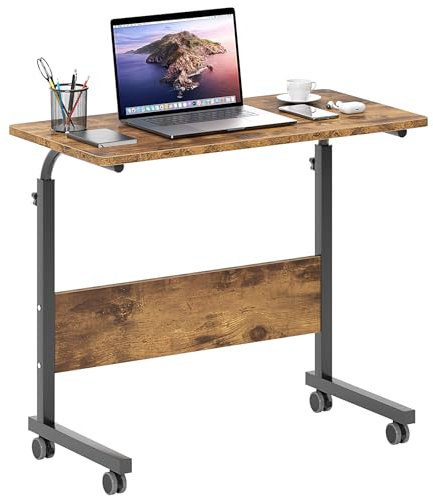 AuraCraft Laptoptisch mit Rollen,Höhenverstellbarer 71-90CM,Schreibtisch klein, Computertisch PC Tisch,Laptopständer,Mobiler Beistelltisch Pflegetisch,Für Bett und Sofa (Vintage-Schwarz, 80 * 40 cm)