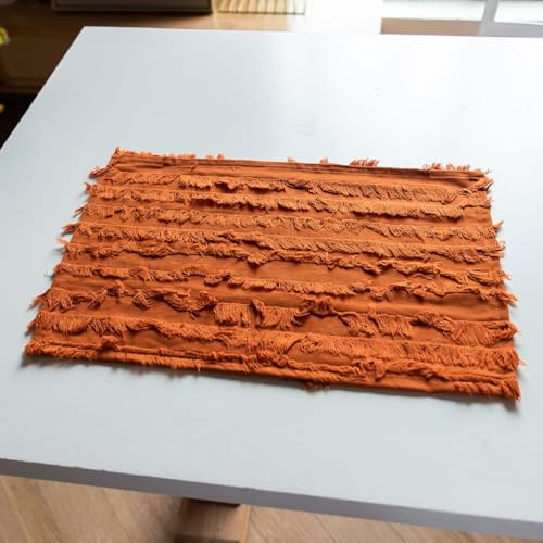 Homxi Platzset 4er Set,30 x 45 cm,Tischsets Platzsets Abwaschbar Leinen Baumwolle Einfarbig mit Streifen Tischset Platzset Abwaschbar Orange