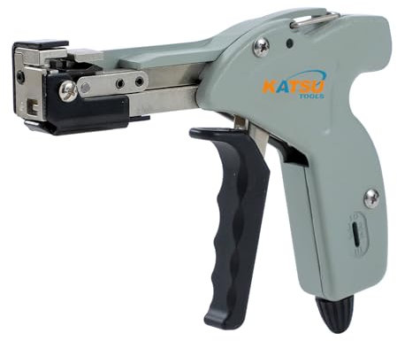 KATSU Tools Stainless Steel Cable Tie Gun, Professional Metal Zip Tie Tensioning and Cutting Tool for Quick Fastening and Automatic Cutting of Cable Ties 417521