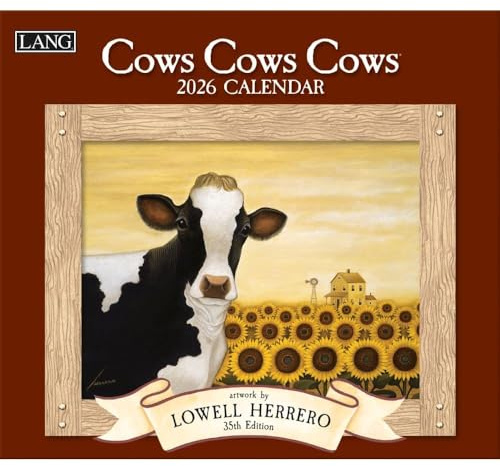 Lang Kühe Kühe Kühe 2026 Wandkalender - 34 x 30,5 cm, 12-Monatskalender mit gehefteter Bindung, Leinenprägung Kunst von Lowell Herrero, skurrile Bauernhoftierbilder