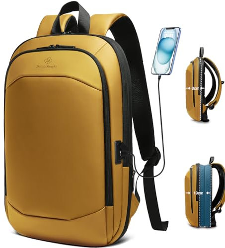 HEROIC KNIGHT Laptop Rucksack Herren 17 Zoll wasserdichter erweiterbarer Reiserucksack Handgepäck Laptoptasche Tagesrucksack mit USB-Anschluss Arbeitsrucksack für Uni Arbeit Business Reise Gelb