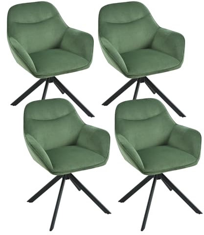 Goeurvant Drehstuhl Esszimmer 4er Set Samt Grün mit Armlehne Polsterstuhl Esszimmerstühle drehbar Küchenstuhl mit Metallbeine und Rückenlehne für Wohnzimmer Esszimmer