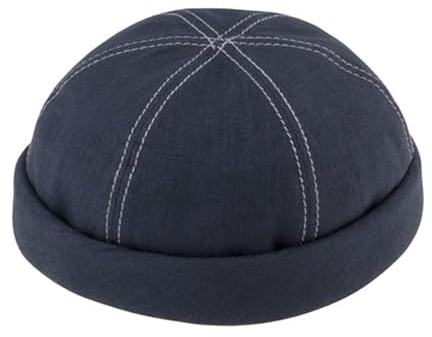 fiebig Dockermütze Leinen | Dockercap mit Rollrand | Fischermütze mit Baumwollfutter (57-M, Marineblau)