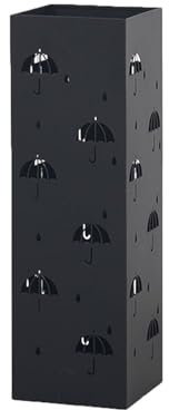 SQOYEI Independiente Metal Paragueros Baratos Ventilación del Esqueleto, Terraza Soporte para Paraguas Almacenamiento en El Hogar con Bandeja de Drenaje(Negro)