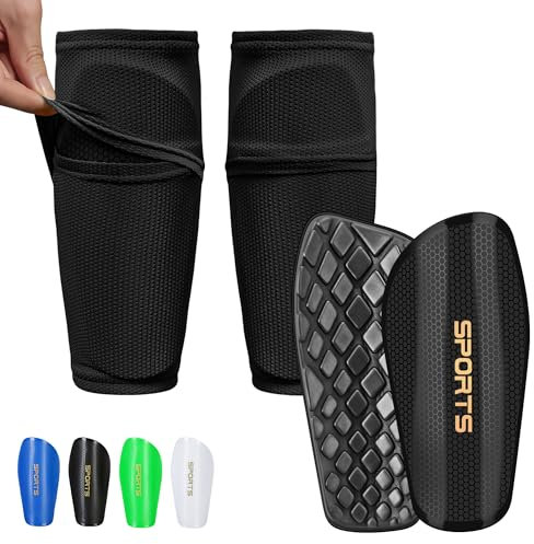 iMoebel Fußball Schienbeinschoner inkl. Strümpfe mit Einstecktasche und Anti-RausRutsch-Überzug Schienbeinschutz für Kinder Erwachsene, Schwarz M