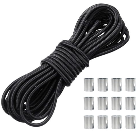 VEGCOO 6 mm x 12 m Tendeur Elastique Noir Cordon, Corde Extensible en Caoutchouc, Tendeur Élastique Noir, Corde Elastique pour Bache, Remorque, Bateau, Camping (Noir-6mm x 12m)
