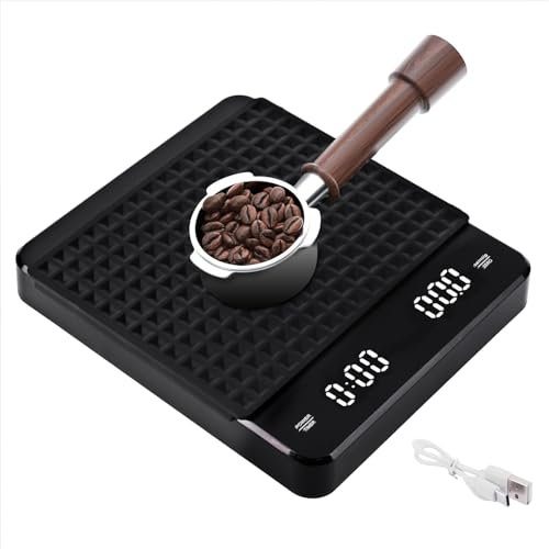 LJEC Coffee Scale with Timer, 3kg/0.1g High Precision Espresso Scale with Digital LED, Rechargeable Kitchen Food Scale for Espresso and Pour-Over Coffee, Touch Sensor and Silicone Cover (Black)