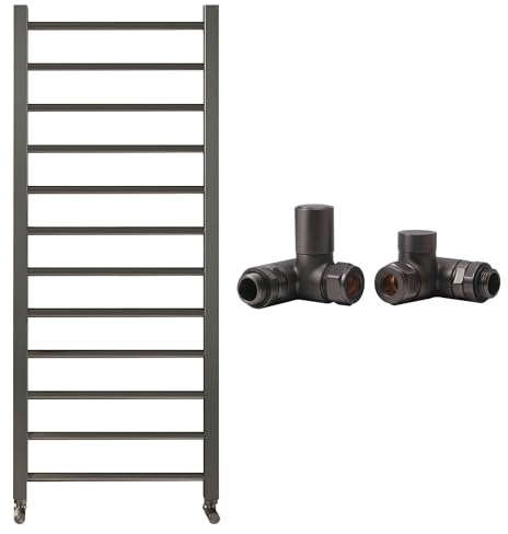 Gunmetal Bathroom Straight Heated Towel Rail Radiator 1600 x 500 with Corner Manual Valves