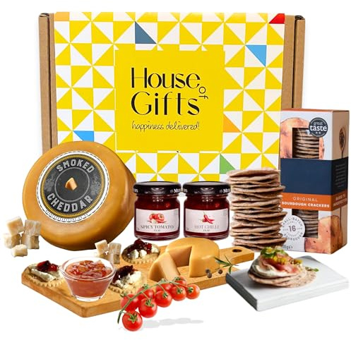 Luxury Cheese & Chutney Mini Hamper Gift Box with Smoked Cheese Truckle 200g, Spicy Tomato Relish, Hot Chilli Jam & Savoury Crackers – Artisan Board Set, 4x Gourmet Treats, Sharing Platter