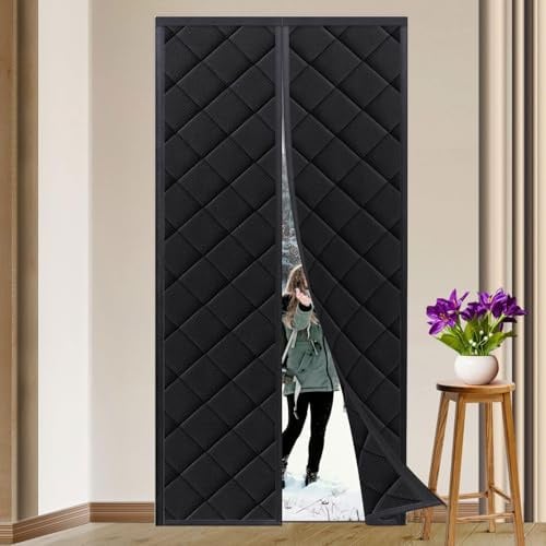 Magnetic Thermal Insulated Door Curtain for Winter, 90 * 210cm Waterproof Windproof Soundproof Thicken Nylon Cotton Magnet Closure Thermal Door Cover, Insulation for Winter