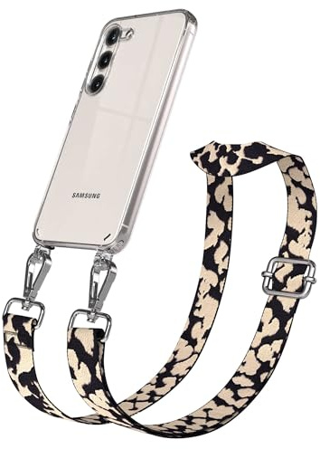 EAZY CASE Handykette - Verstellbares Taschenband kompatibel mit Galaxy S23, Schulterriemen, Handykordel mit Silikon Hülle, Umhängetasche, Taupe Camouflage Silber