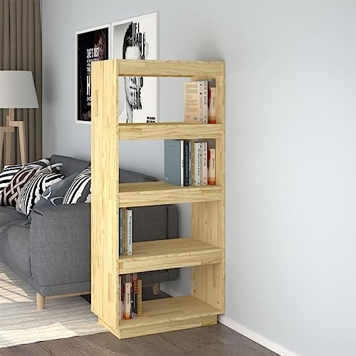 GeenYuu Bücherregal Raumteiler 60x35x135 cm, Massivholz Kiefer unbehandelt, Standregal für Wohnzimmer, vielseitiges Regal als Bücherregal oder Raumteiler