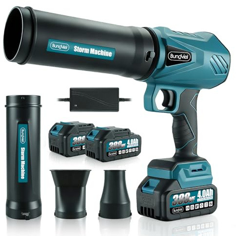 Bundviel Akku Laubbläser Kompatibel mit Makita 18V Akku,52.000 U/Min Bürstenloser Motor mit 2x4.0Ah Akkus,80m/s Windgeschwindigkeit,3 DüSen,Tragbarer Laubbläser zum Entfernen von Laub/Staub/Schnee