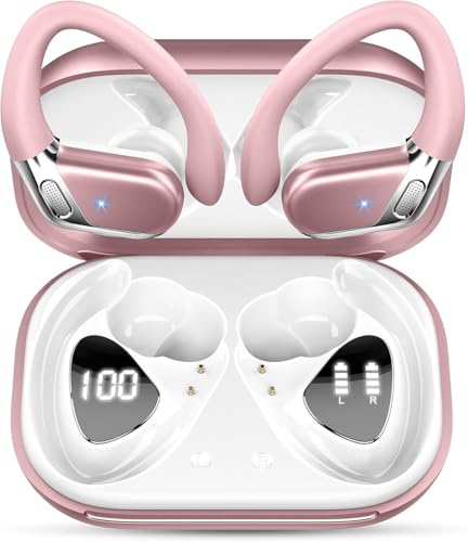 Bluetooth 5.4 Kopfhörer Sport, In Ear Kopfhörer Kabellos Bluetooth mit 4 ENC Noise Cancelling Mics, 50Std HiFi Stereo Bass Ohrhörer mit Ohrhaken, IPX7 Wasserdicht Earbuds für Sport, LED-Anzeige USB-C