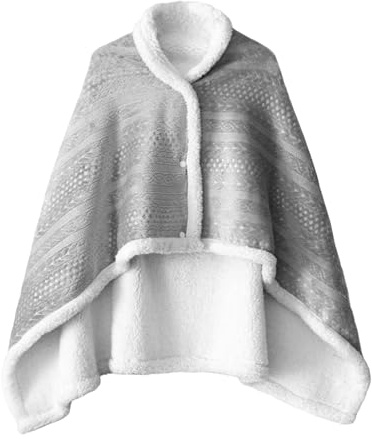 Generisch Damen Poncho, Winter Warm Umhang, Damen Poncho Fleece Tragbare Decke, Schoßdecke Bequemer Ponchos Plüschdecken Überwurf Schal Wickelbezug Umhang mit Knöpfen für Bett Sofa Büro