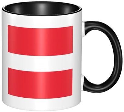 SMAZDFXX Schwarzer Keramikbecher mit österreichischem Flaggenaufdruck und gebogenem Henkel, geeignet für Büro und Alltag.