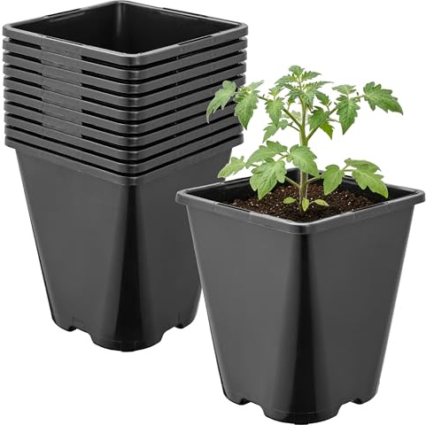 Garronda Pflanztopf Kunststoff 11 x 11 x 12,5 cm (1L) 10er Set eckig abgerundet mit Drainagelöchern Blumentopf robust für Garten Gewächshaus Balkon Innen Außenbereich Schwarz GD-0200