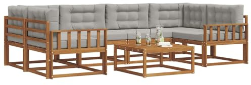 vidaXL Outdoor-Sofagarnitur mit Kissen 7 pcs Natürlich und Hellgrau, Modernes Outdoor-Sofaset, langlebige Gartenmöbel für Patio, Poolbereich, Hinterhof-Couch und modulares Sofa.