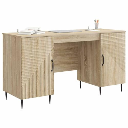 vidaXL Schreibtisch Sonoma-Eiche 142,5 x 50 x 75 cm Holzwerkstoff, Wohnzimmertisch, Vintage-Style, viel Stauraum, aus Holz, perfekt fürs Lernen, Bastelarbeiten, Home Office
