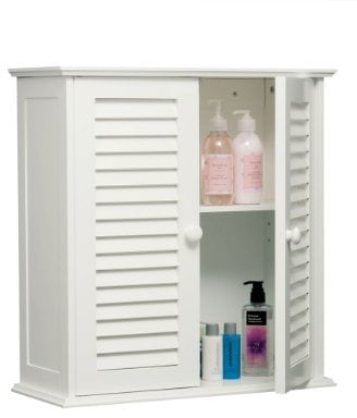 Premier Housewares Badezimmer-Hängeschrank mit Lamellen-Doppeltür, 55 x 52 x 22 cm, weiß, Holz, 55x52x22