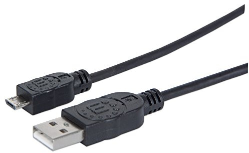 Manhattan USB-A to Micro-USB Cable, 1.8m, Male to Male, Black, 480 Mbps (USB 2.0), Hi-Speed USB, Lifetime Warranty, Polybag