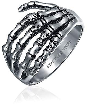 Bling Jewelry Halloween Goth Biker Punk Rocker Wrap Skelton Hand Band Ring Für Männer Teen Oxidierte Silberfarbene Edelstahl